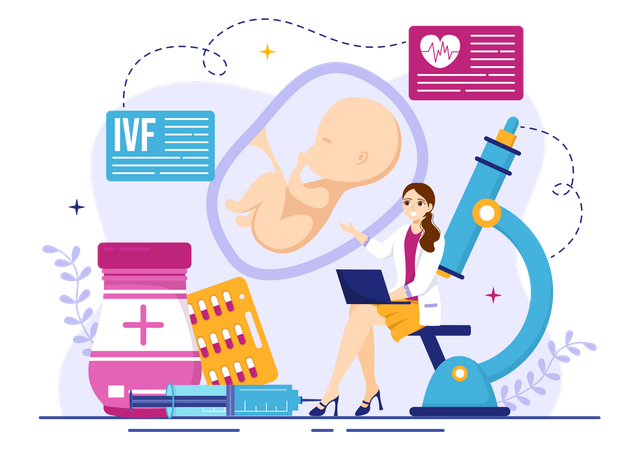 Female doctor research on ivf report  Illustration