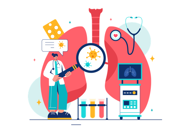 Female doctor research on lungs  Illustration