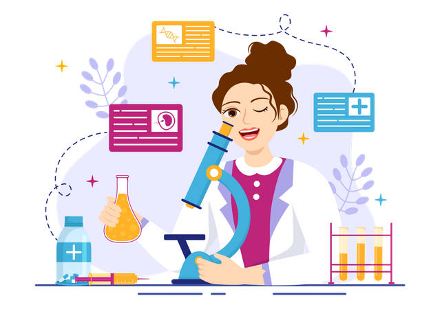 Female doctor research on medical research  Illustration