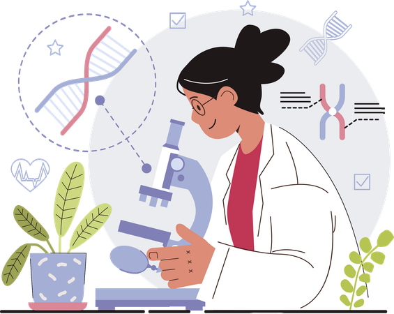 Female doctor research on plant dna  Illustration