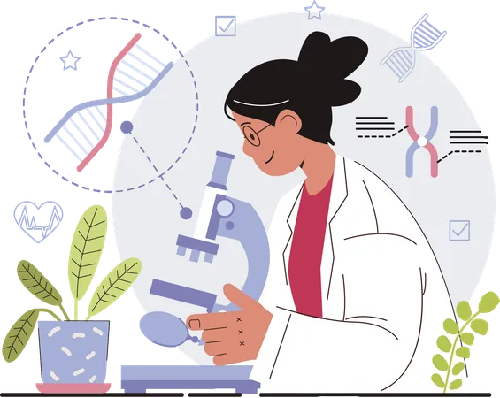Female doctor research on plant dna  Ilustración