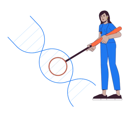 Female doctor researching dna helix  Illustration