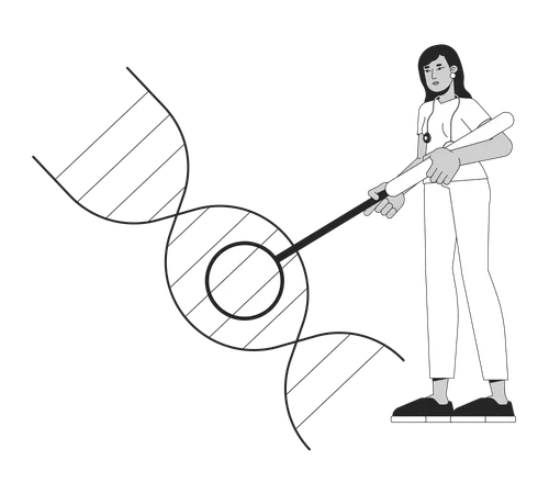 Female doctor researching dna helix  Illustration