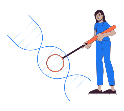 Female doctor researching dna helix  Illustration