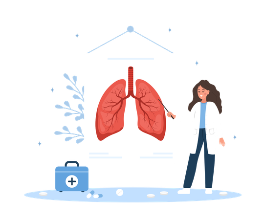 Female Doctor Researching Lungs Transplantation  Illustration