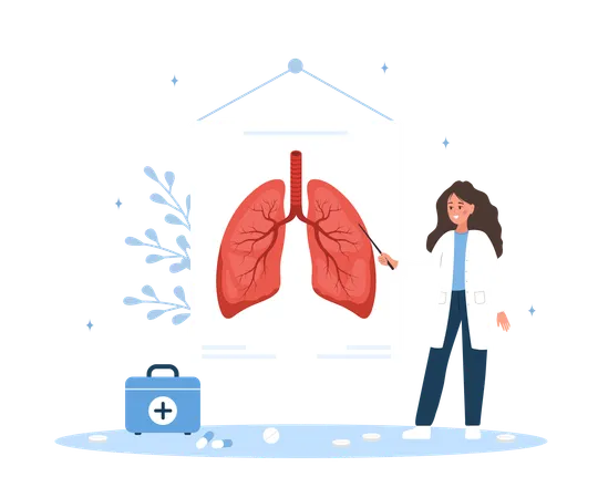Female Doctor Researching Lungs Transplantation  Illustration