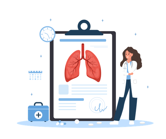 Female Doctor Researching Lungs Transplantation  Illustration