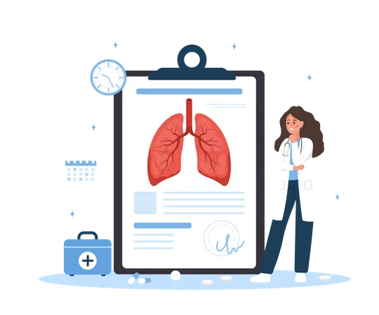 Female Doctor Researching Lungs Transplantation  Illustration