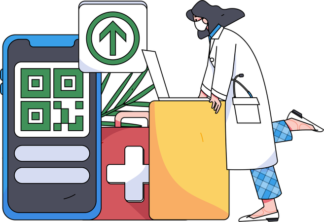 Female doctor reviewing online hospital bill  Illustration