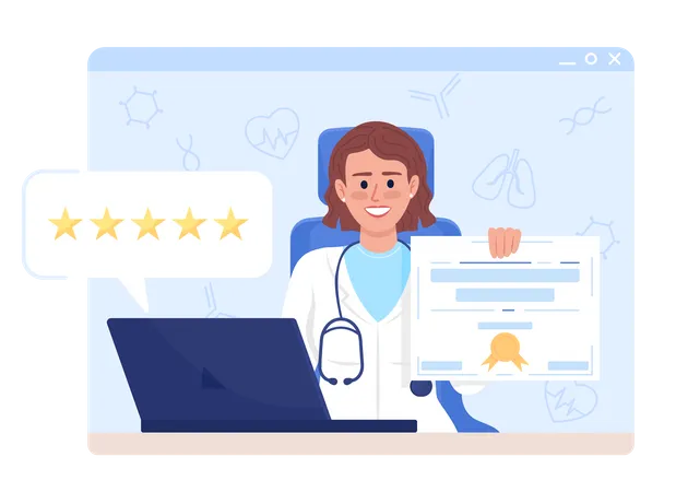 Female Doctor Reviews Flat Concept Vector Illustration Professional Licenses Editable 2 D Cartoon Characters On White For Web Design Creative Idea For Website Mobile Presentation 일러스트레이션