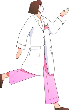 Female doctor running while showing something  Illustration
