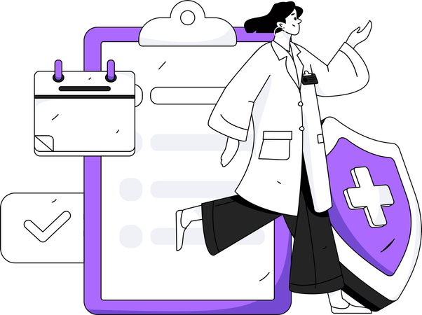 Female doctor running with medical insurance  Illustration