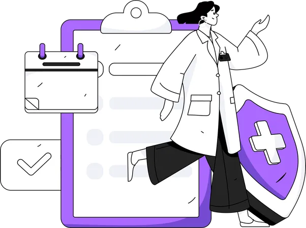 Female doctor running with medical insurance  Illustration