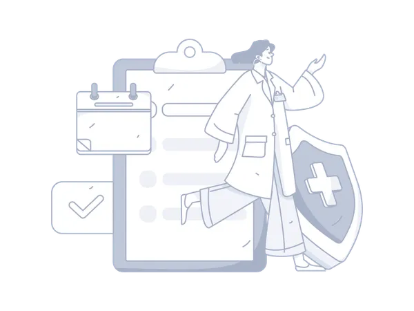 Female doctor running with medical insurance  Illustration