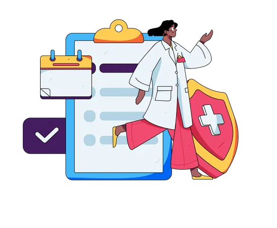 Female doctor running with medical insurance  Illustration