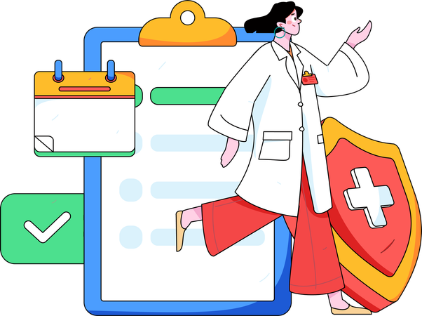 Female doctor running with medical insurance  Illustration