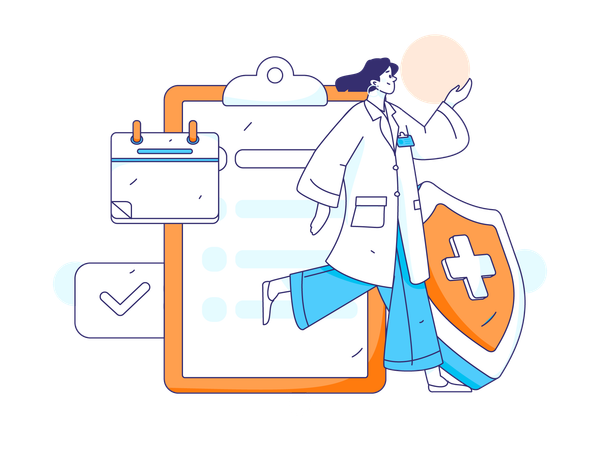 Female doctor running with medical insurance  Illustration