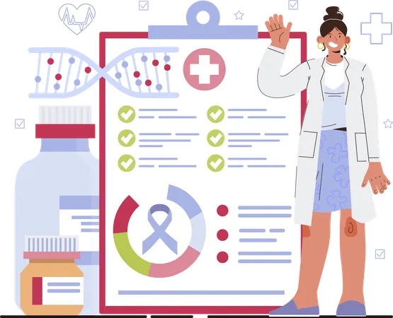Female doctor showing cancer report  Illustration