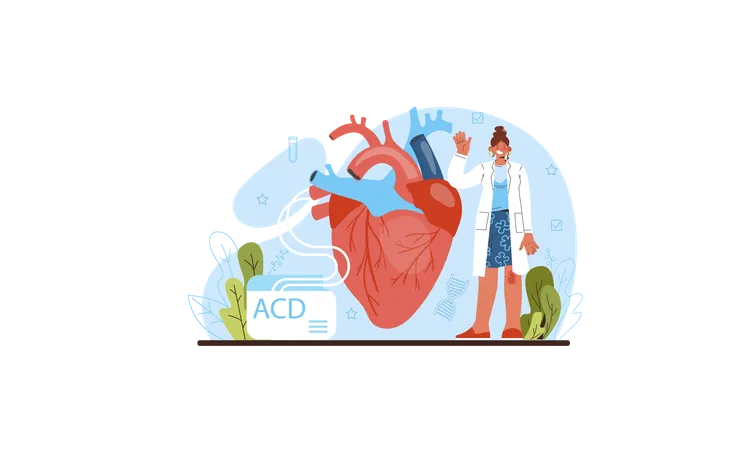 Female doctor showing heart  Illustration