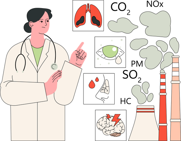 Female doctor showing impact of carbon dioxide  Illustration