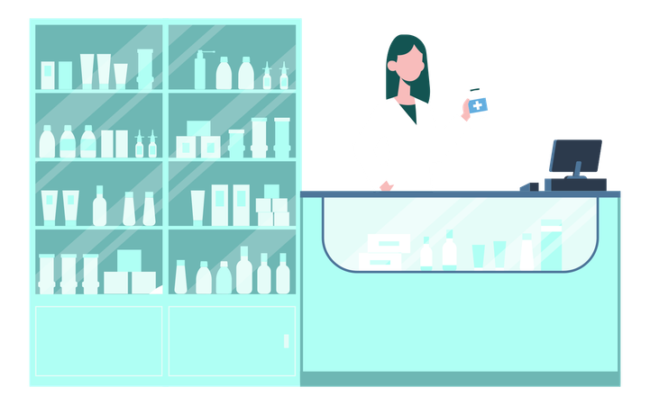 Female Doctor Showing Jar Of Pills  Illustration