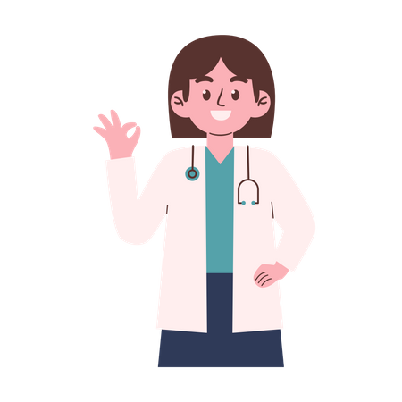 Female Doctor showing ok sign  イラスト