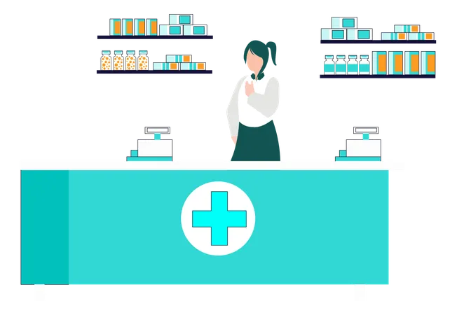 A Female Doctor Is Standing By Cashier Machine In Pharmacy Illustration