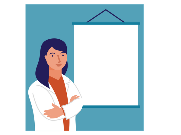 Female doctor standing front of blank board  Illustration