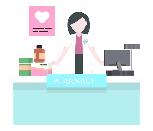 Female Doctor Standing In Pharmacy  Illustration