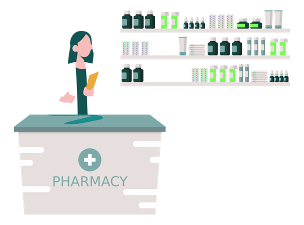 Female Doctor Standing In Pharmacy  Illustration