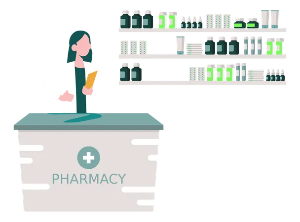 The Female Is Standing In The Pharmacy Illustration