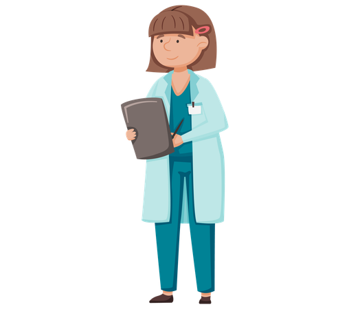 Female doctor standing with clipboard  Illustration