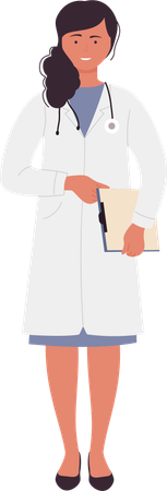 クリップボードを持って立っている女性医師  イラスト