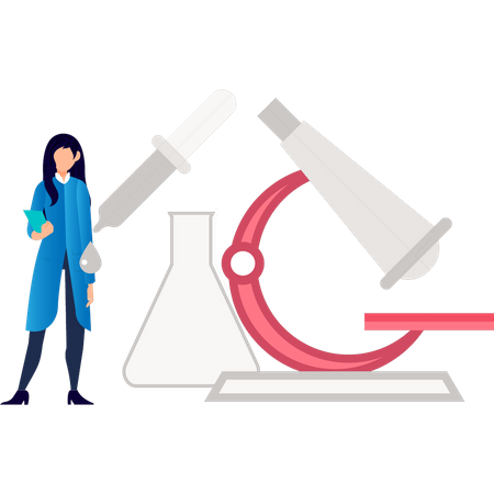 Female doctor standing with microscope  Illustration