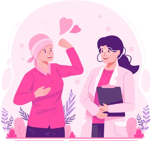 Female Doctor Supporting a Woman Patient Fighting Breast Cancer  Illustration
