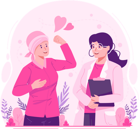 Female Doctor Supporting a Woman Patient Fighting Breast Cancer  Illustration