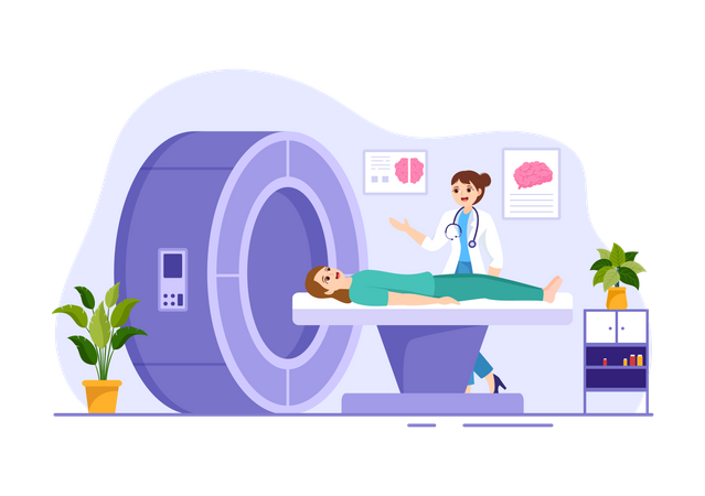 Female doctor taking CT scan  Illustration