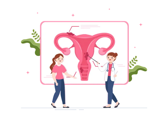 Female doctor talking about vagina to woman Illustration