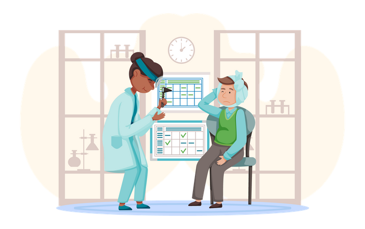Female doctor treating man  Illustration