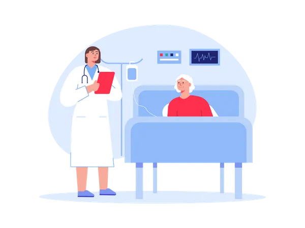 Female doctor visiting aged female patient  Illustration