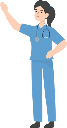 Female Doctor waiving hand  Illustration