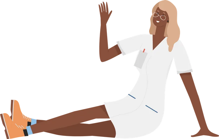 Female doctor waiving hand  Illustration