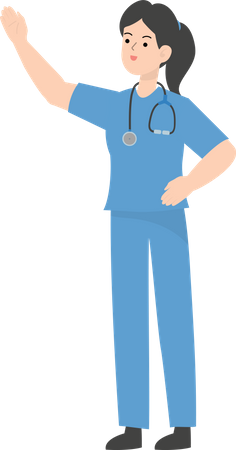 Female Doctor waiving hand  Illustration