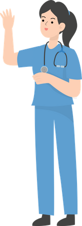 Female Doctor waiving hand  Illustration