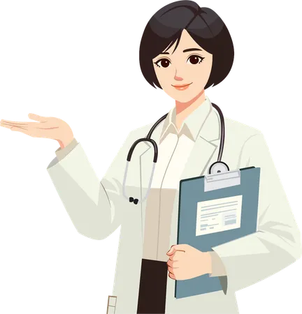 Female doctor waved her hand to side  Illustration