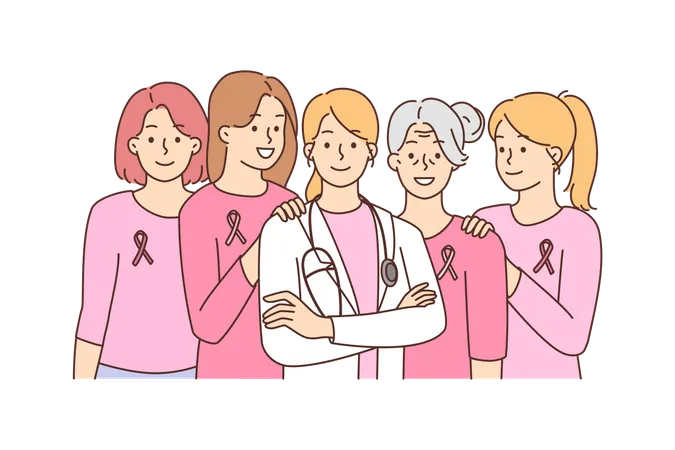 Female doctor with cancer team  Illustration