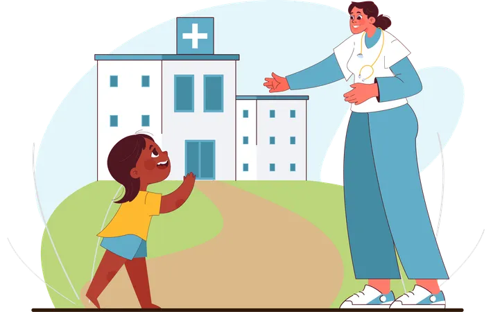 Female Doctor with Child  Illustration