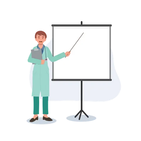 Female Doctor with clipboard giving medical presentation Illustration