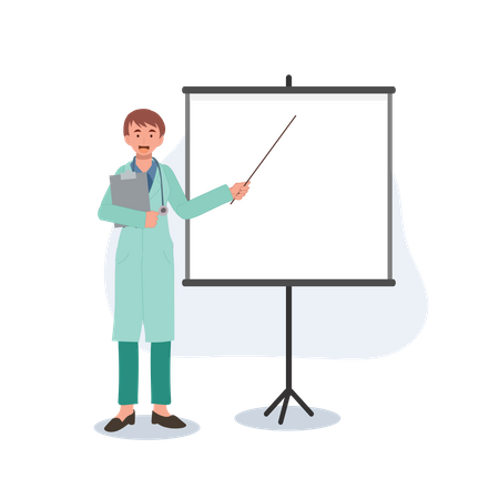 Female Doctor with clipboard giving medical presentation  Illustration