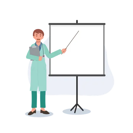 Female Doctor with clipboard giving medical presentation  Illustration